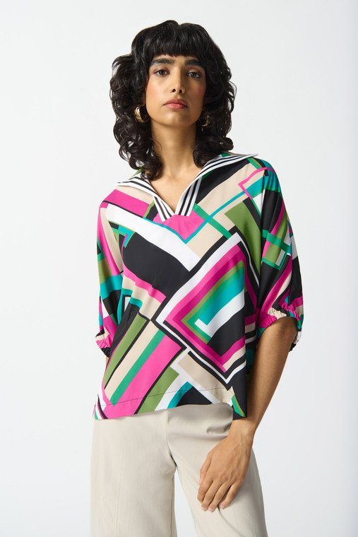 Unleash your inner fashion maven with a sassy geometric-printed georgette boxy top