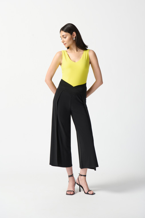 Joseph Ribkoff silky knit pull-on culotte pants with overlapped high-low waistband