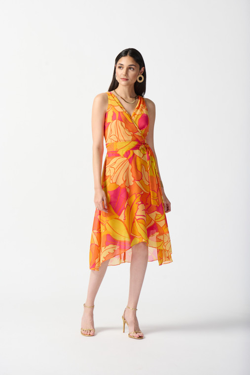 Joseph Ribkoff chiffon fit and flare dress in a vibrant tropical print