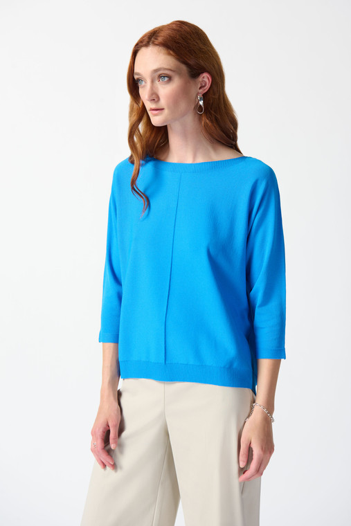 Joseph Ribkoff soft viscose yarn pullover sweater with boat neck and dolman three-quarter sleeves
