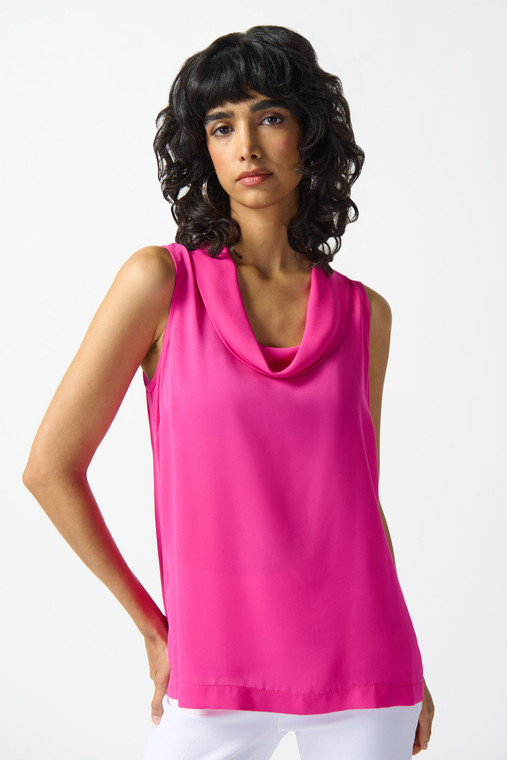 Joseph Ribkoff georgette sleeveless top with draping neckline and center back pleat