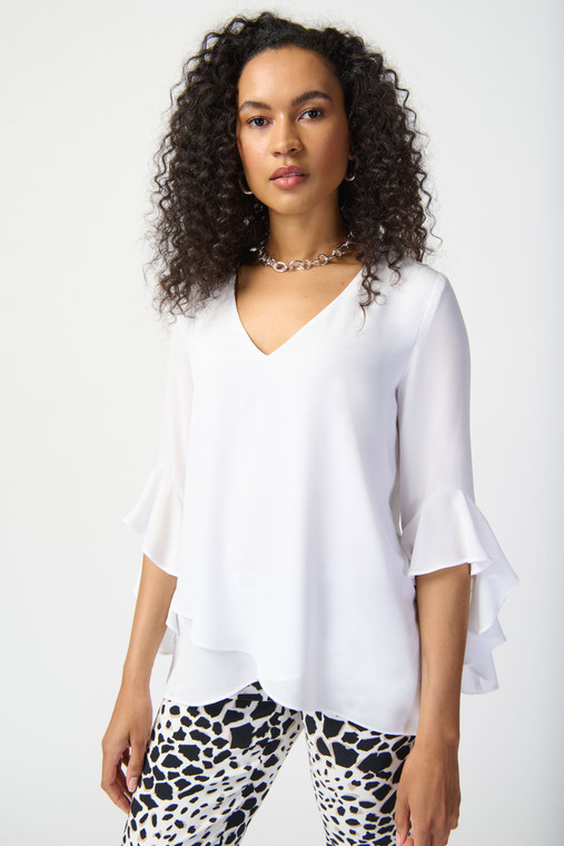 Joseph Ribkoff georgette top with delicate ruffles along the sleeves