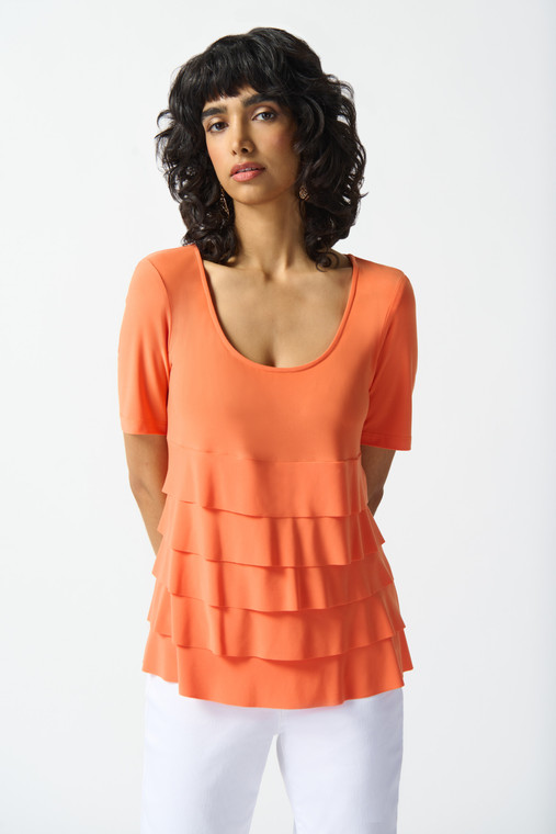 Joseph Ribkoff flared ruffle top with short sleeves and scoop neck