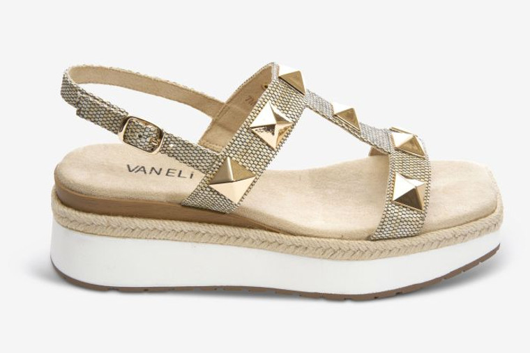 Vaneli T-strap platform sandal with metal pyramid studs