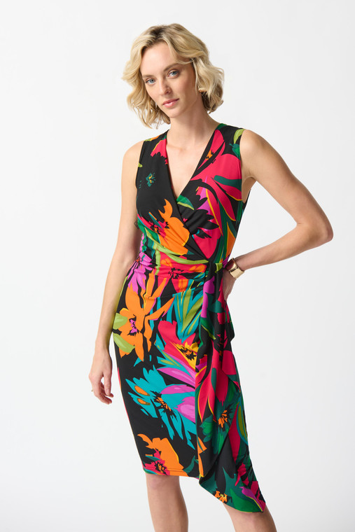 Joseph Ribkoff silky knit wrap dress in a beautiful tropical print