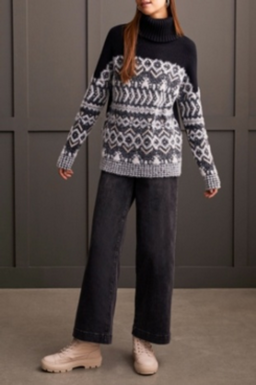 Tribal T-neck Intarsia sweater