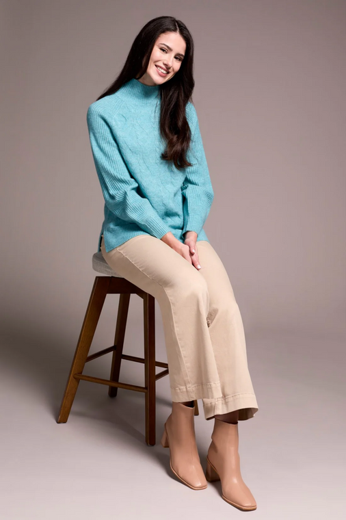Tribal Long Puff Sleeve Mock Neck Sweater