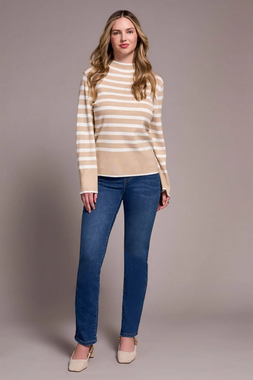 Tribal Lightweight Mock Neck Striped Sweater