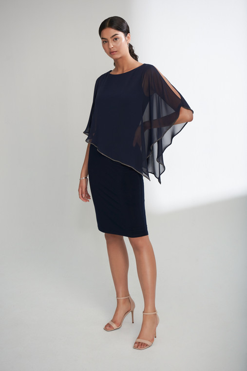 Joseph Ribkoff Chiffon Shawl Dress - Midnight with Rhinestone Detail