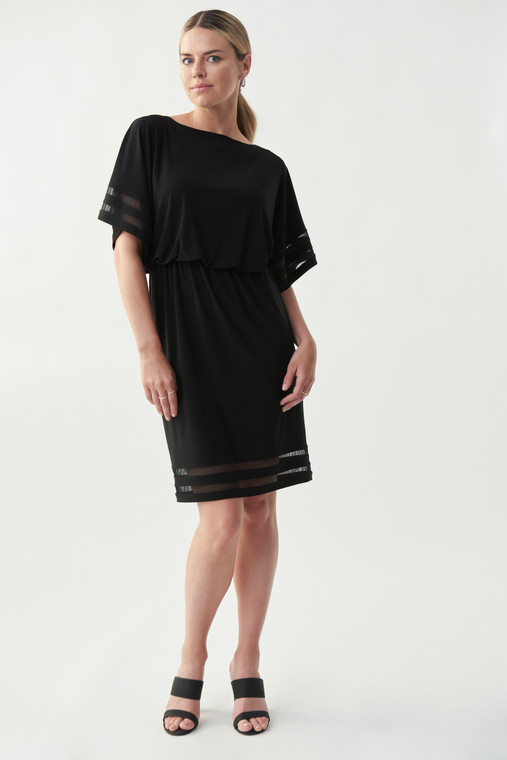 Joseph Ribkoff dress with sheer hem and sleeve details in Black