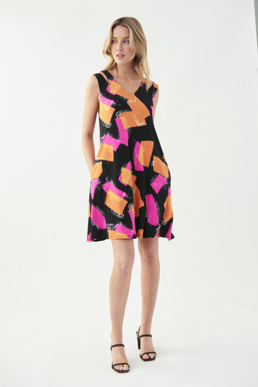 Joseph Ribkoff Sleeveless Block Print Dress with Cutout Straps