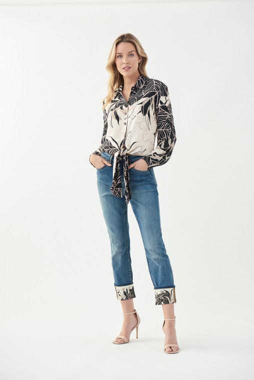 Joseph Ribkoff Jean with Ankle Print Detail - Floral Cuffs