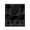 Multi Pocket Wall Mount Brochure Holder with Six Trifold Pockets and One Sign Frame in black with clear pockets