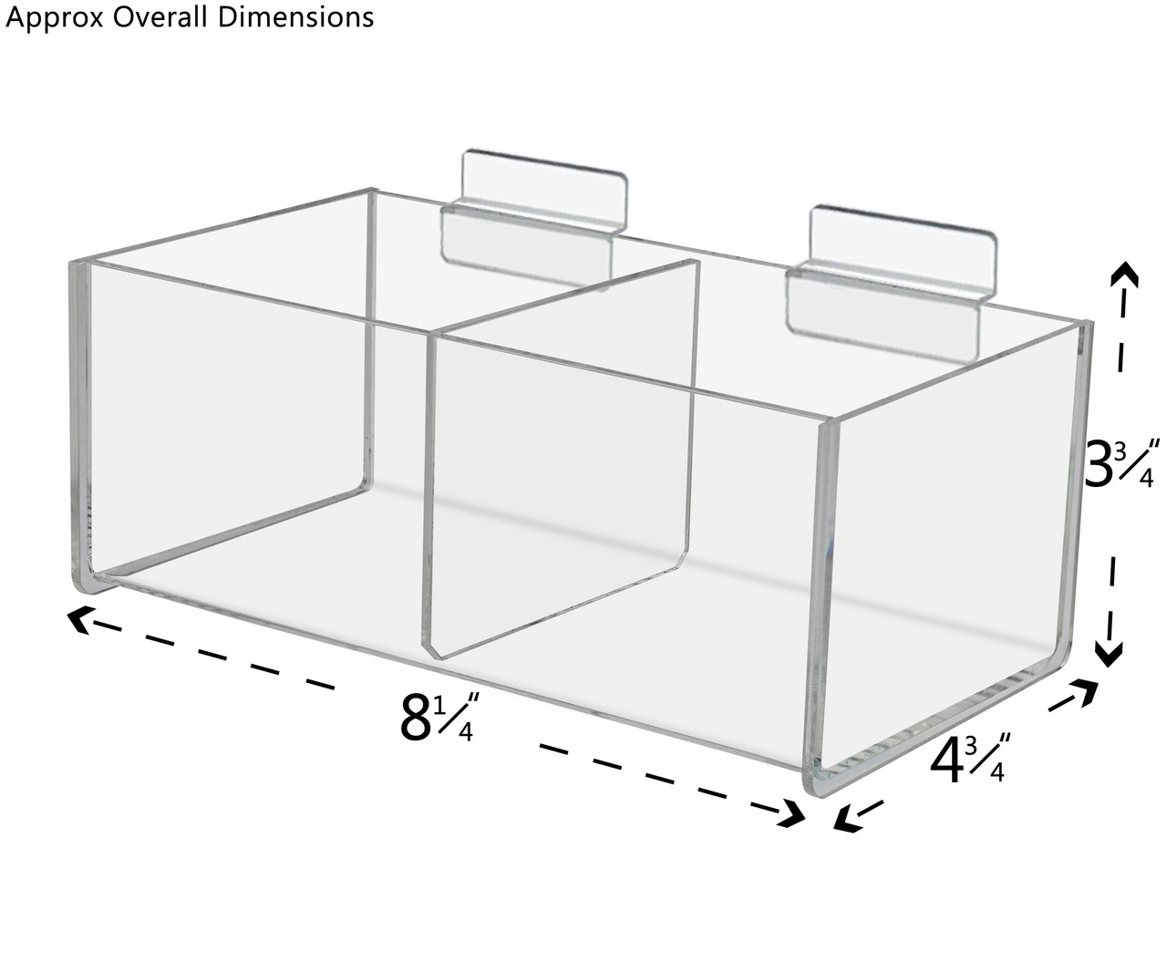 Slatwall 8"W Acrylic 2 Compartment Retail Merchandise Storage Bin