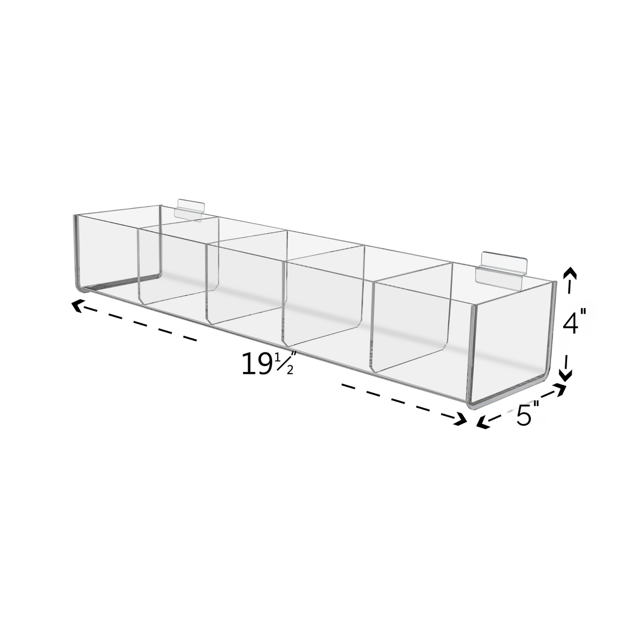 Slatwall 19.5"W Acrylic 5 Compartment Retail Product Storage Bin