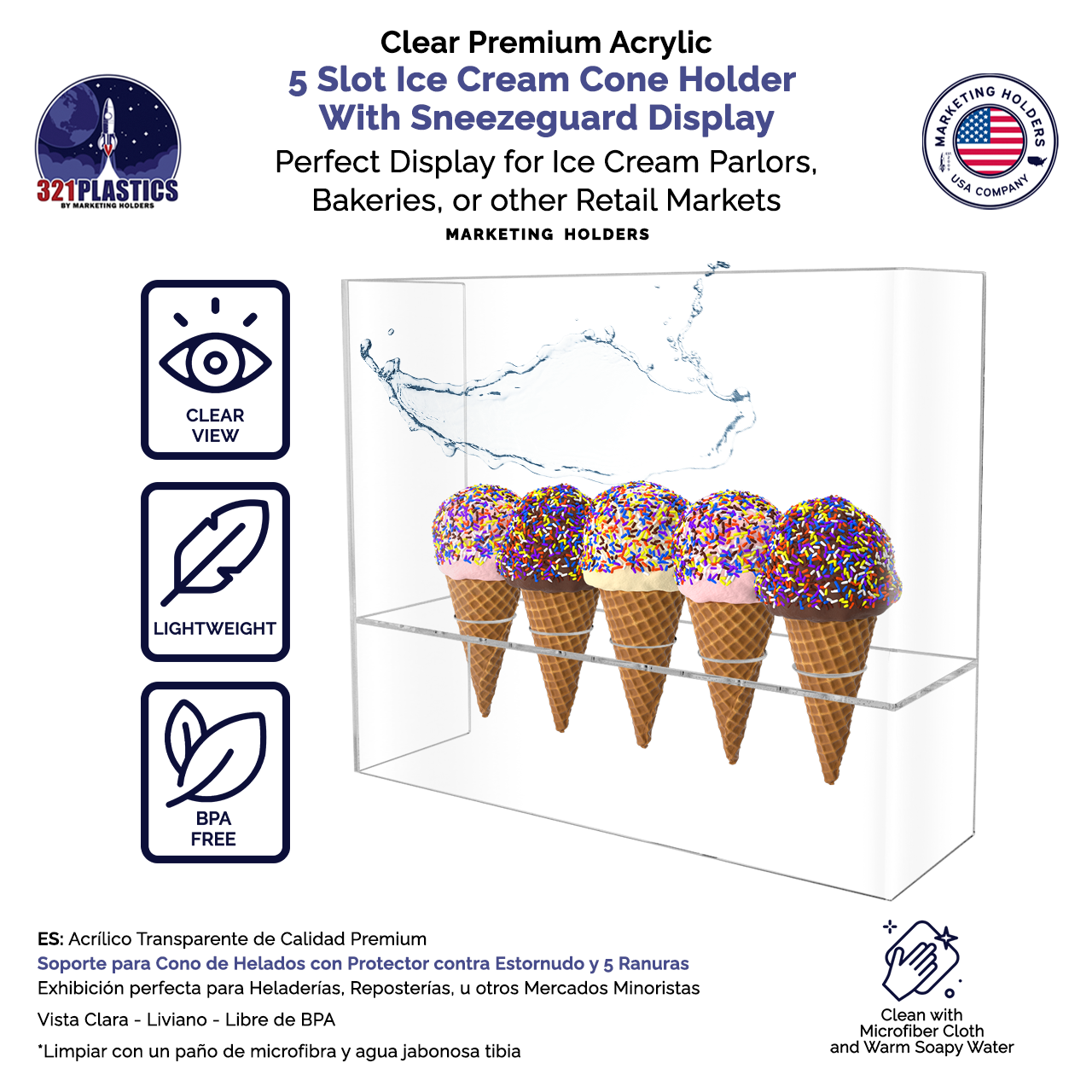 24 Slot Mini Ice Cream Cone Holder Retail Display Stand Acrylic