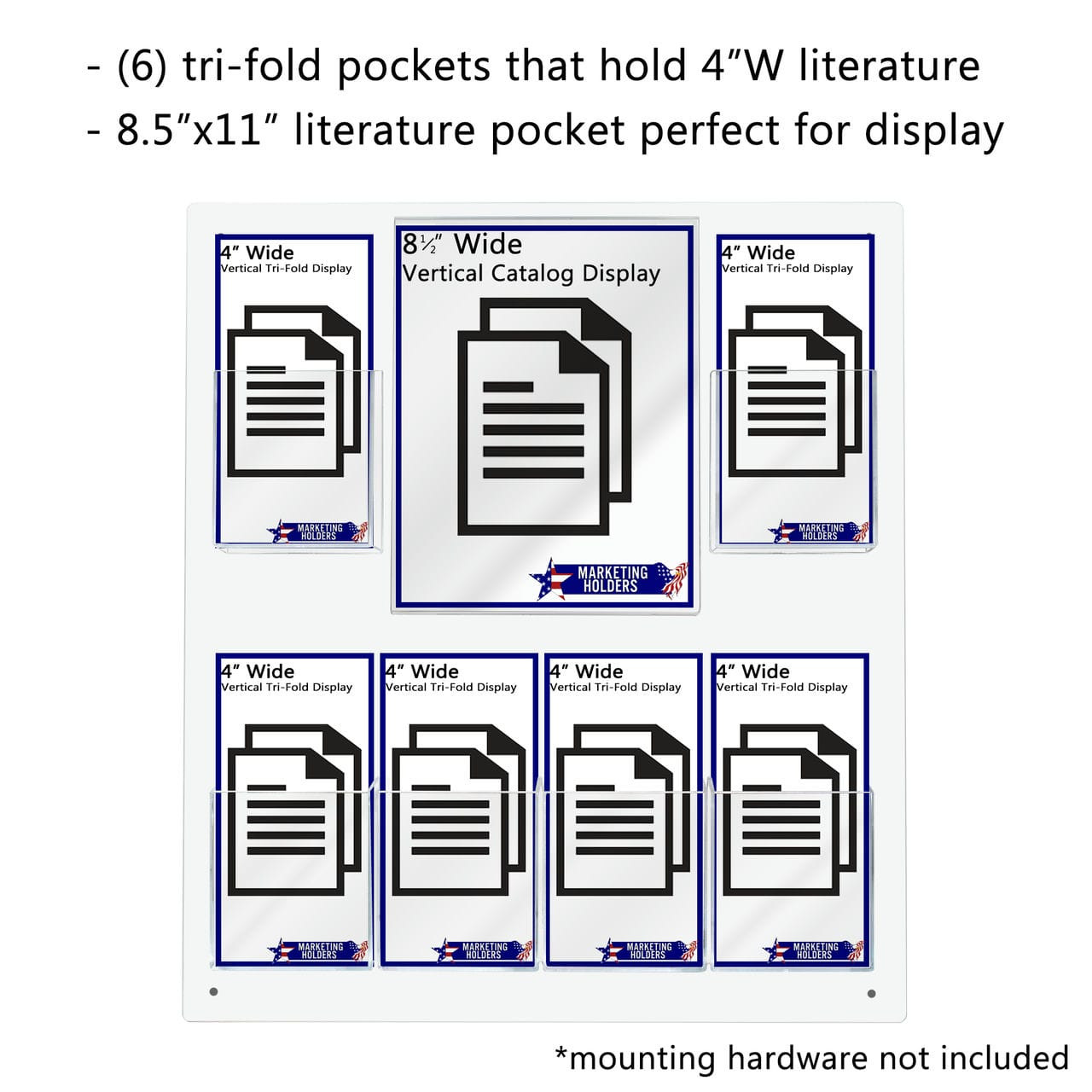 Six tri fold pockets that hold literature single document literature pocket white backing with clear pockets