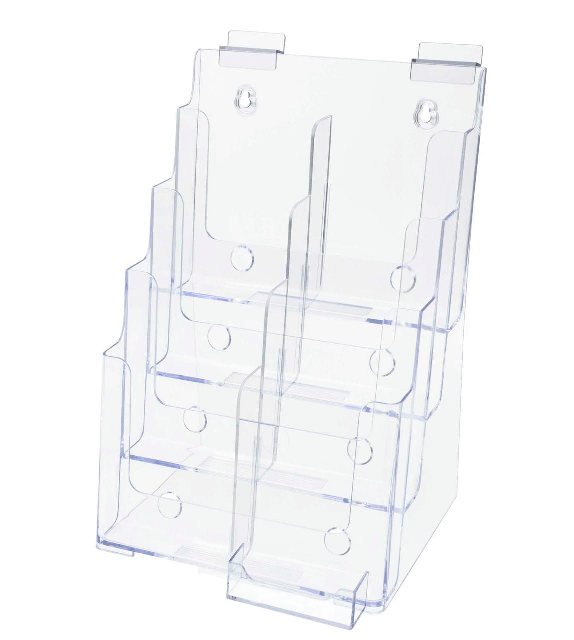Nine Inches Wide Multi Tier Brochure Holder for Slatwall with Business Card Pocket