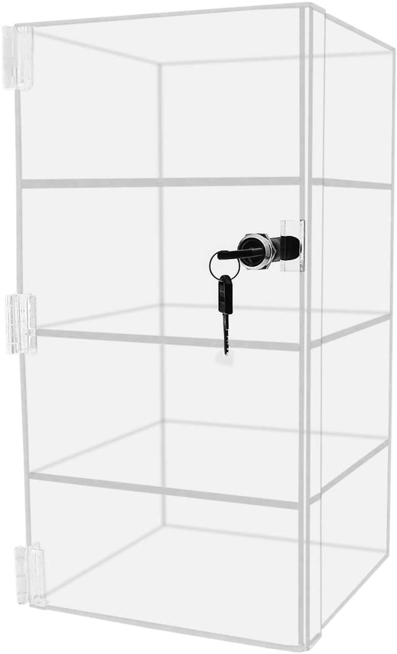 Marketing Holders Clear Lucite Locking Cabinet Free Standing 12 x 9.5 x  19 Acrylic Display with Cam Lock and Keys Multi Shelf Display Case for