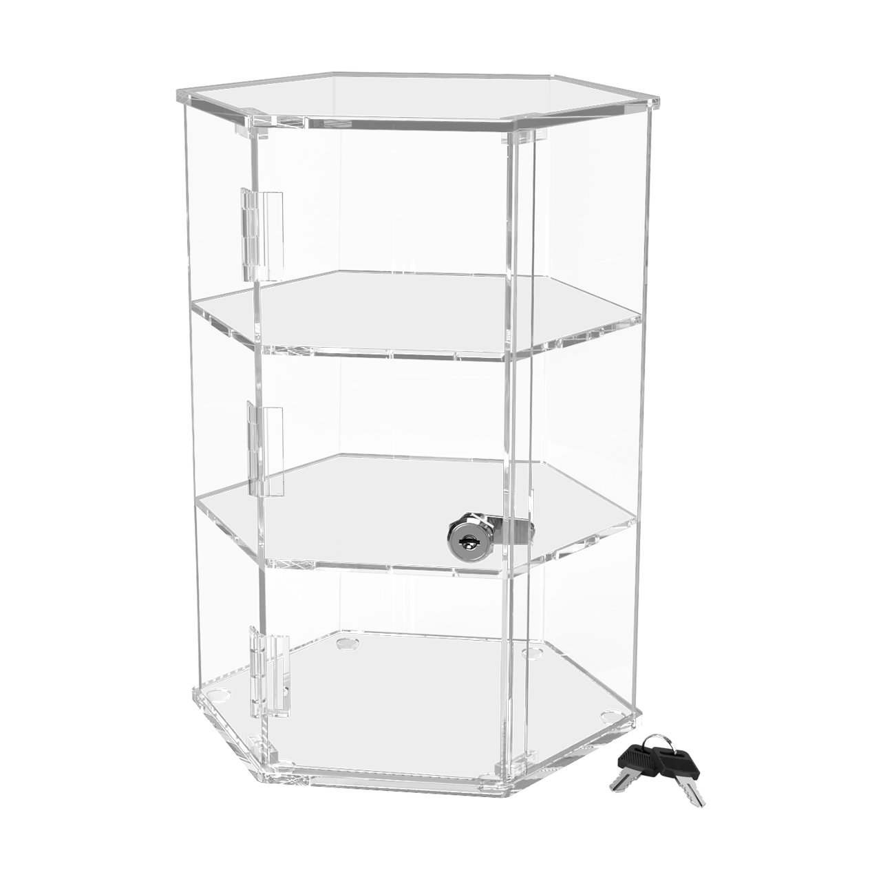 Marketing Holders Clear Lucite Locking Cabinet Free Standing 12 x 9.5 x  19 Acrylic Display with Cam Lock and Keys Multi Shelf Display Case for