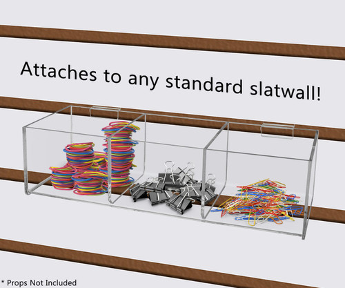 Twelve Inches Wide by Three Inches High Triple Attaches to any standard slatwall Twelve Inches Wide by Three Inches High Triple Attaches to any standard slatwall