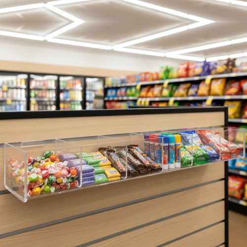 Slatwall 19.5"W Acrylic 5 Compartment Retail Product Storage Bin