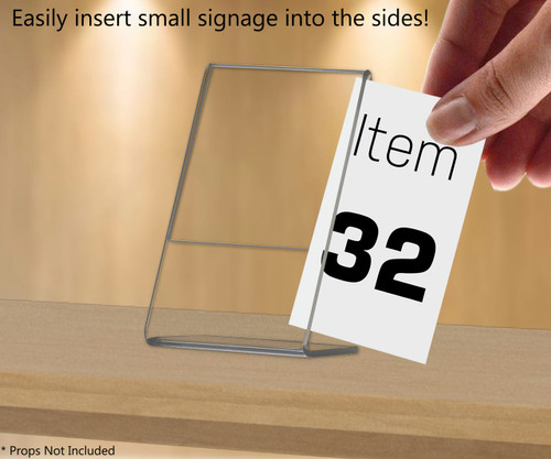 2.25W x 3.25H Small Sign Holder Tabletop Slant Back Side Load