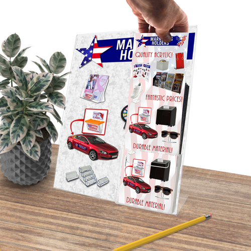 11"W x 14"H Sign Holder Slanted Display with Trifold Pocket 11"W x 14"H Sign Holder Slanted Display with Trifold Pocket