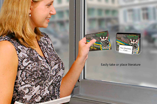 Postcard Holder with Attached Business Card Pocket Window Mounted Postcard Holder with Attached Business Card Pocket Window Mounted