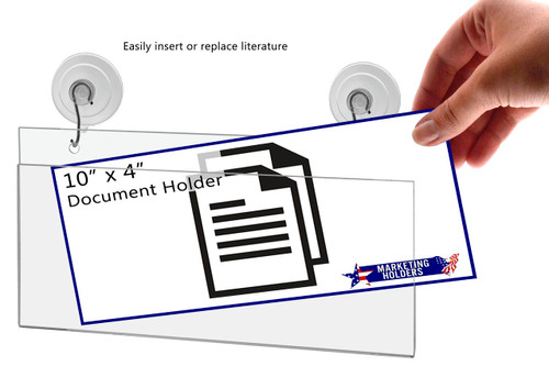 Ten Inch Wide by Four Inch High Sign Holder with Suction Cup Hooks Window Mount with lit and a hand Ten Inch Wide by Four Inch High Sign Holder with Suction Cup Hooks Window Mount with lit and a hand