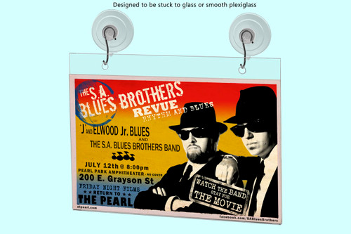 Sign Holder with Suction Cup Hooks Flyer Poster on a blue background with lit and text Sign Holder with Suction Cup Hooks Flyer Poster on a blue background with lit and text