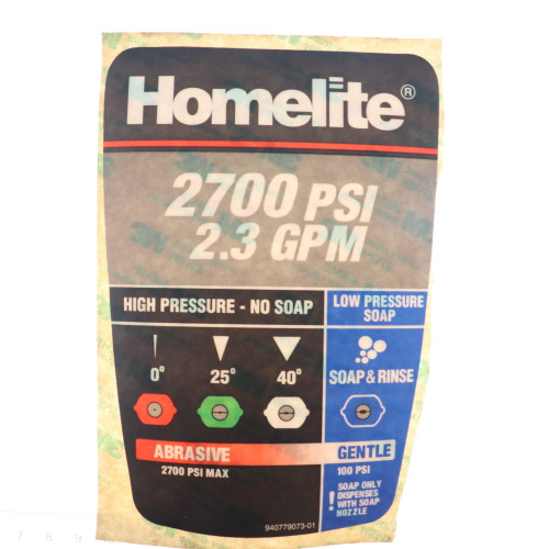 Homelite 940779073 Label Performance 2700/ 2.3
