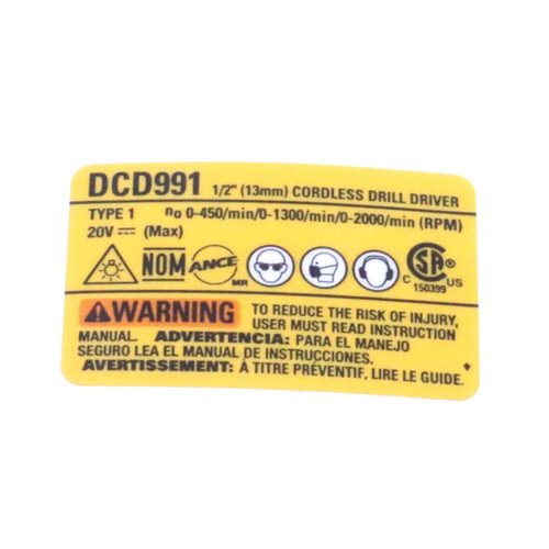 Dewalt N443222 Rating Label