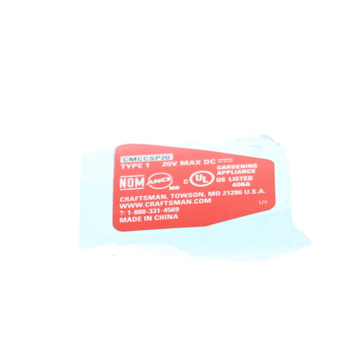 Craftsman N594939 Rating Label