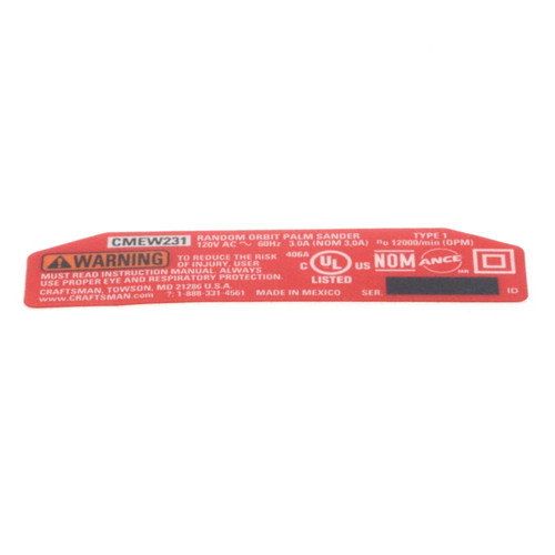 Craftsman N569163 Label Rating Cmew231 - PowerToolReplacementParts