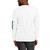 Backside view of a male model wearing a plain white long-sleeved t-shirt with no prints.