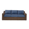 Shoreline wicker sofa in Cane Brown finish with Indigo Azure cushions  [Cane Brown][Indigo Azure]
