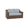 Shoreline wicker loveseat in Cane Brown finish with Mist cushions [Cane Brown][Mist]