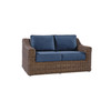 Shoreline wicker loveseat in Cane Brown finish with Indigo Azure cushions  [Cane Brown][Indigo Azure]