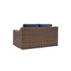 Shoreline wicker loveseat in Cane Brown finish with Indigo Azure cushions  [Cane Brown][Indigo Azure]
