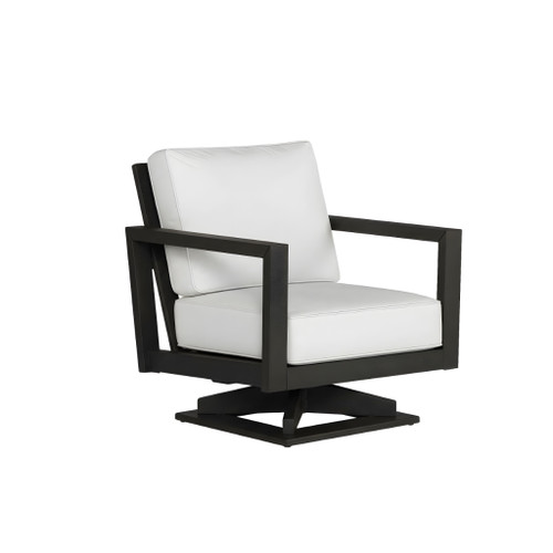 Alex Swivel Rocker in Black Poly lumber frame color with Canvas Birdseye cushions with white welt [Black][Canvas Birdseye]