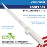 Sani-Safe 8" fillet knife with textured polypropylene handle