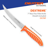 DX7MF 7" Max Flex fillet knife dimensions. 7" blade, 6" handle
