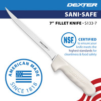 S133-7 7-inch narrow flexible fillet knife. American Made, NSF certified