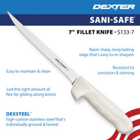 S133-7 7-inch narrow flexible fillet knife. High-carbon stainless Dexsteel blade that arrives sharp and stays sharp.