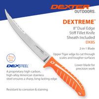 DX8S Dextreme dual edge fillet knife, Stainless steel blade, corrosion resistant