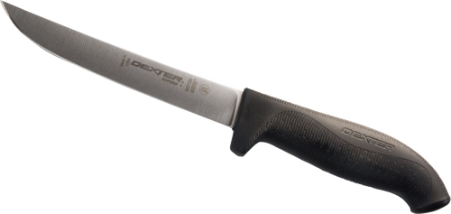 Dexter SG136B SOFGRIP 6 inch wide boning knife with Black handle.