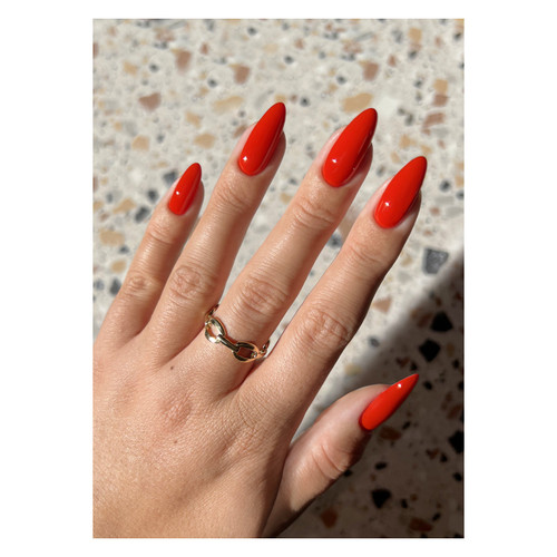Manicure with "Iconic Mini" from The Gel Bottle Inc. in a silky red gel polish.