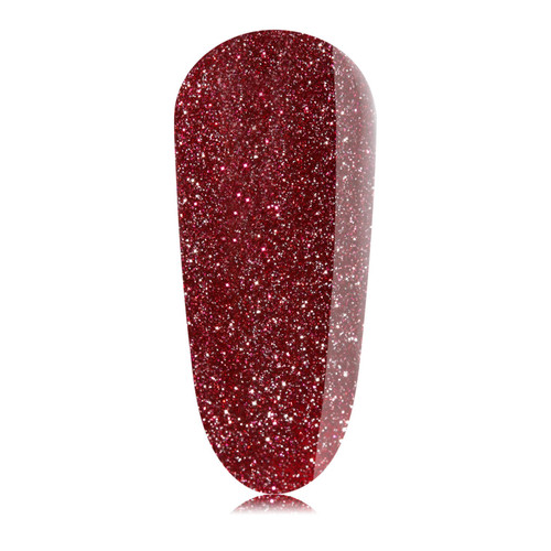 Glitter maroon-red gel polish infused with pink and silver glitter called "Private Collection Mini" from The GelBottle Inc. 
