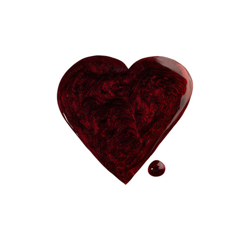 Heart shaped paint drop of "Amore Magnetic" from TGB Inc in dark sultry red and golden shimmer glitter.